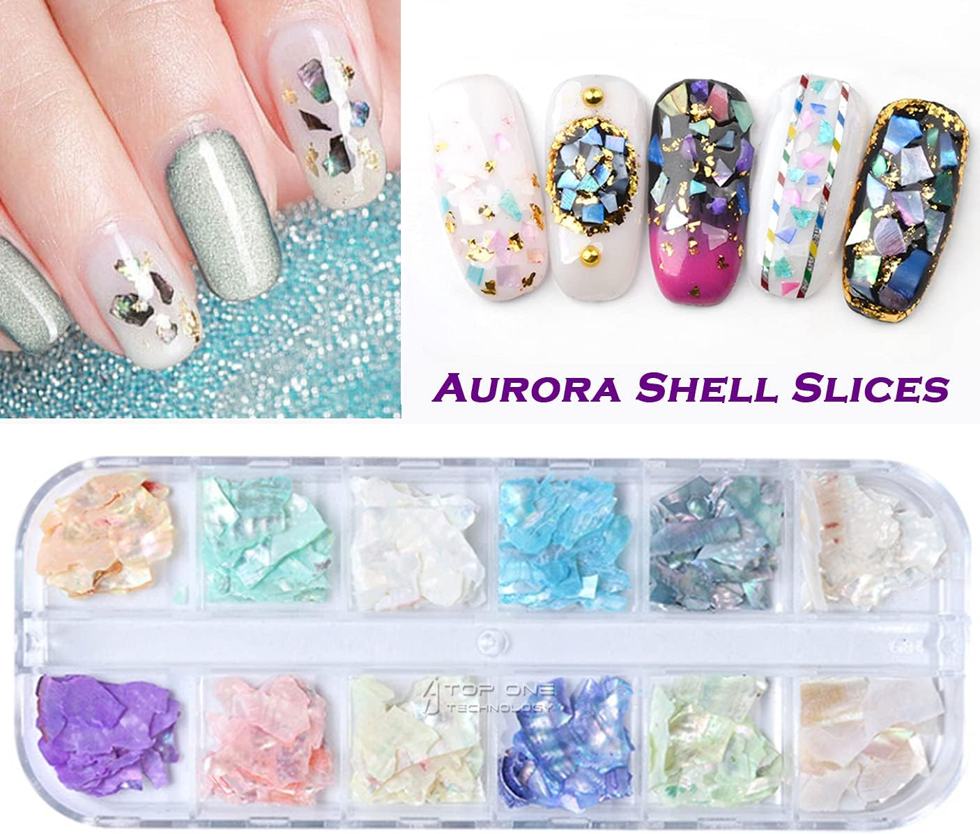 12 Colors Aurora Nail Art Crushed Shells Box, Beauties Factory 3D Nail Art Ocean Style Irregular Flakes Thin Slices Art & Craft Kit image number 6