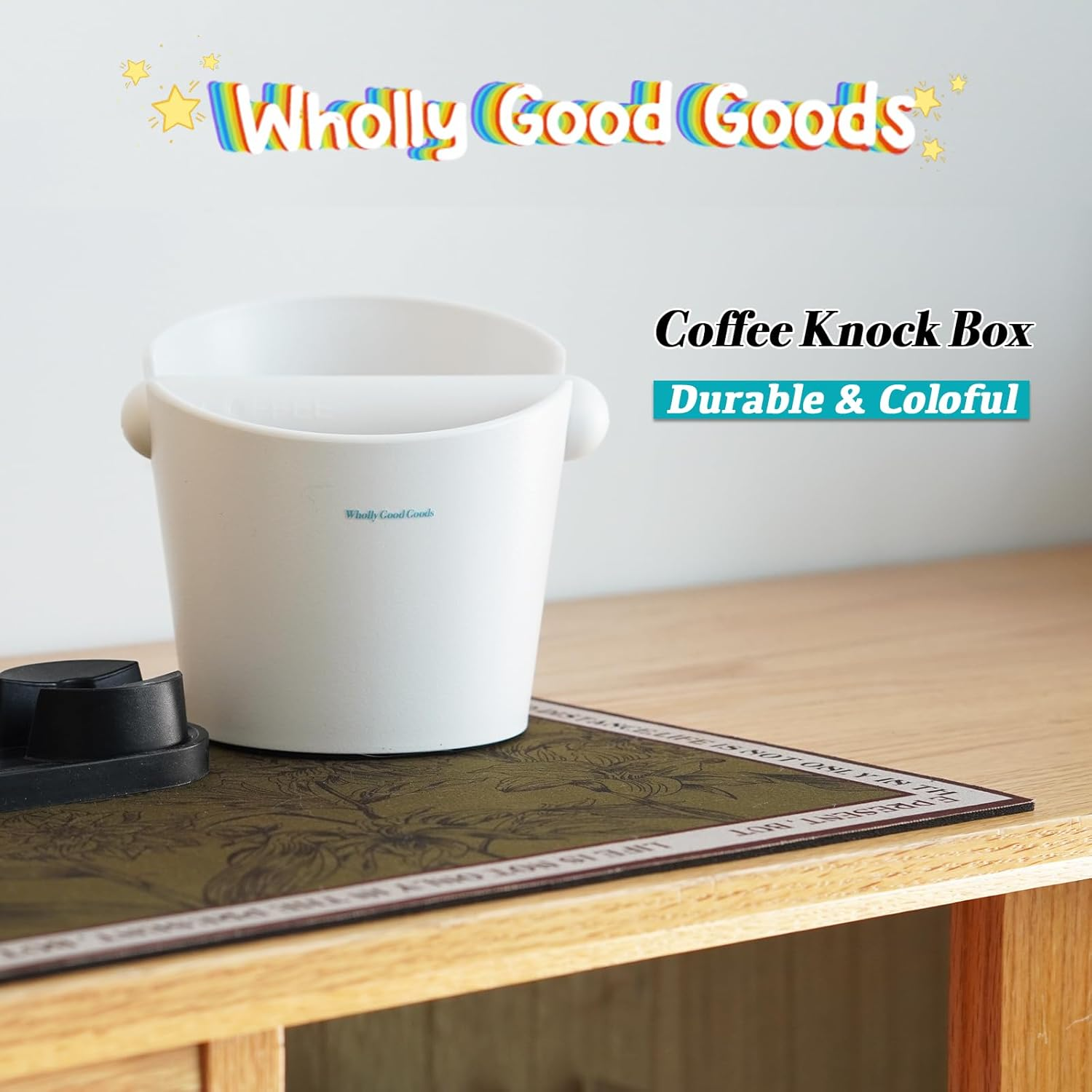 Coffee Knock Box for Coffee, ABS Coffee Grind Knock Box, Shock-Absorbent Durable Coffee Espresso Knock Box Dump Bin Grind Waste Removable Detachable Knock Bar and Non-Slip Base Colors (White)