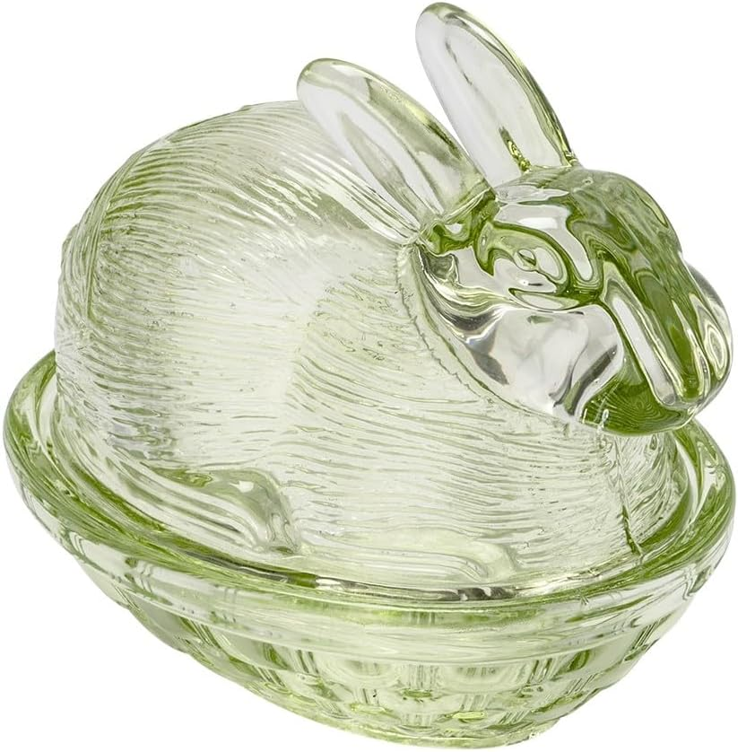 Ideen Mit Herz Glass Bunny | 2-Piece | with Removable Lid | Glass Bowl | Tin | Easter | Easter Decoration (Dusky Pink)