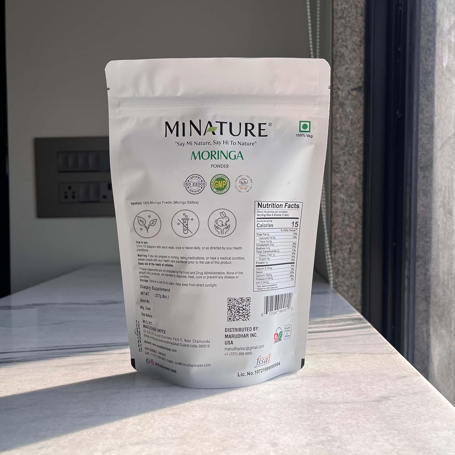 Mi Nature Premium Moringa Leaf Powder 227 Gram (08 Oz) | 100% Pure Superfood from Indian Drumstick Tree| for Smoothies| Vegan & Preservative Free