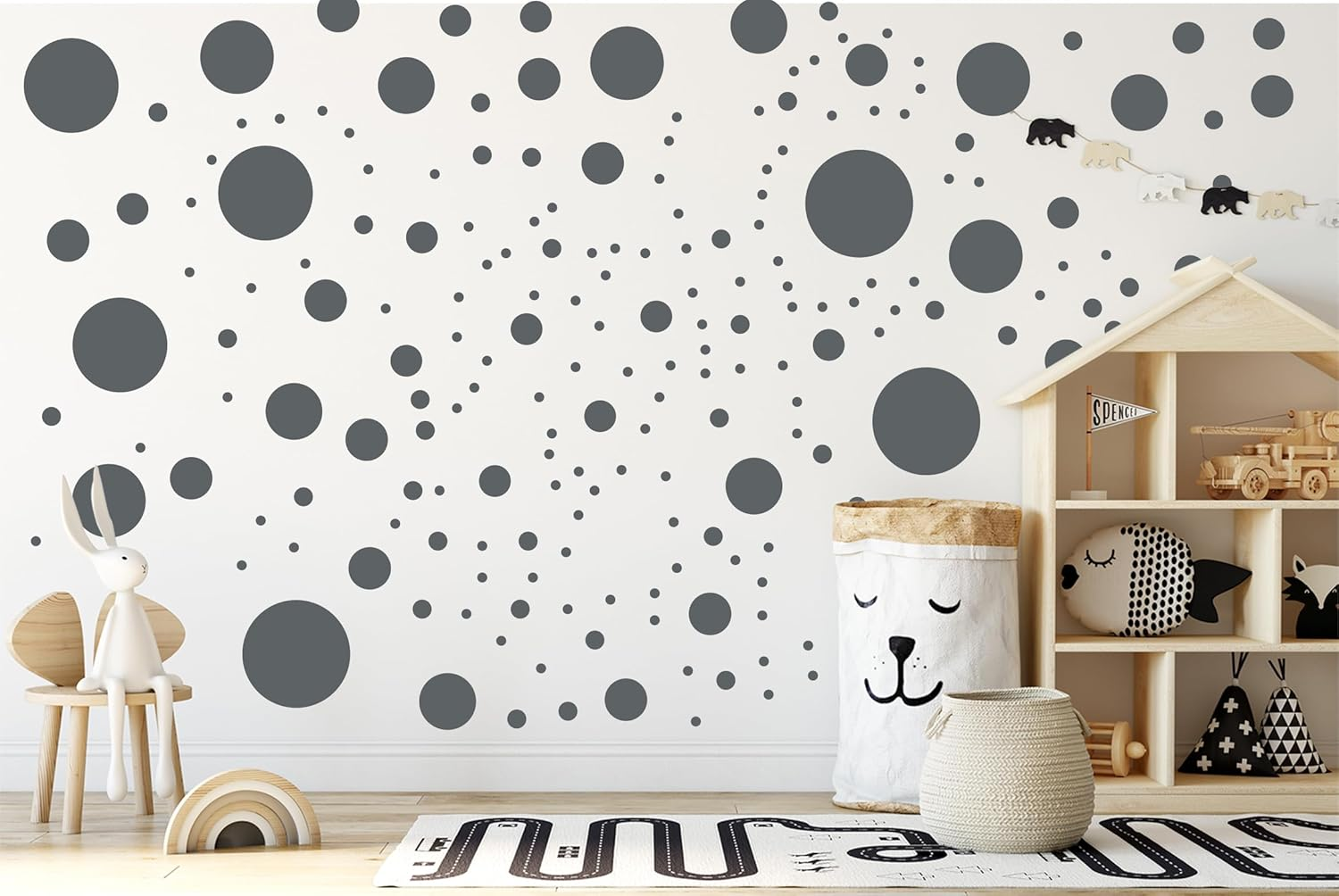 Stickerdeen 500+ Assorted Polka Dot Circle Wall Stickers for Kids Bedroom Living Room, Classroom, Playroom Decor Removable Vinyl Wall Stickers Dots Wall Decals (Grey) image number 5
