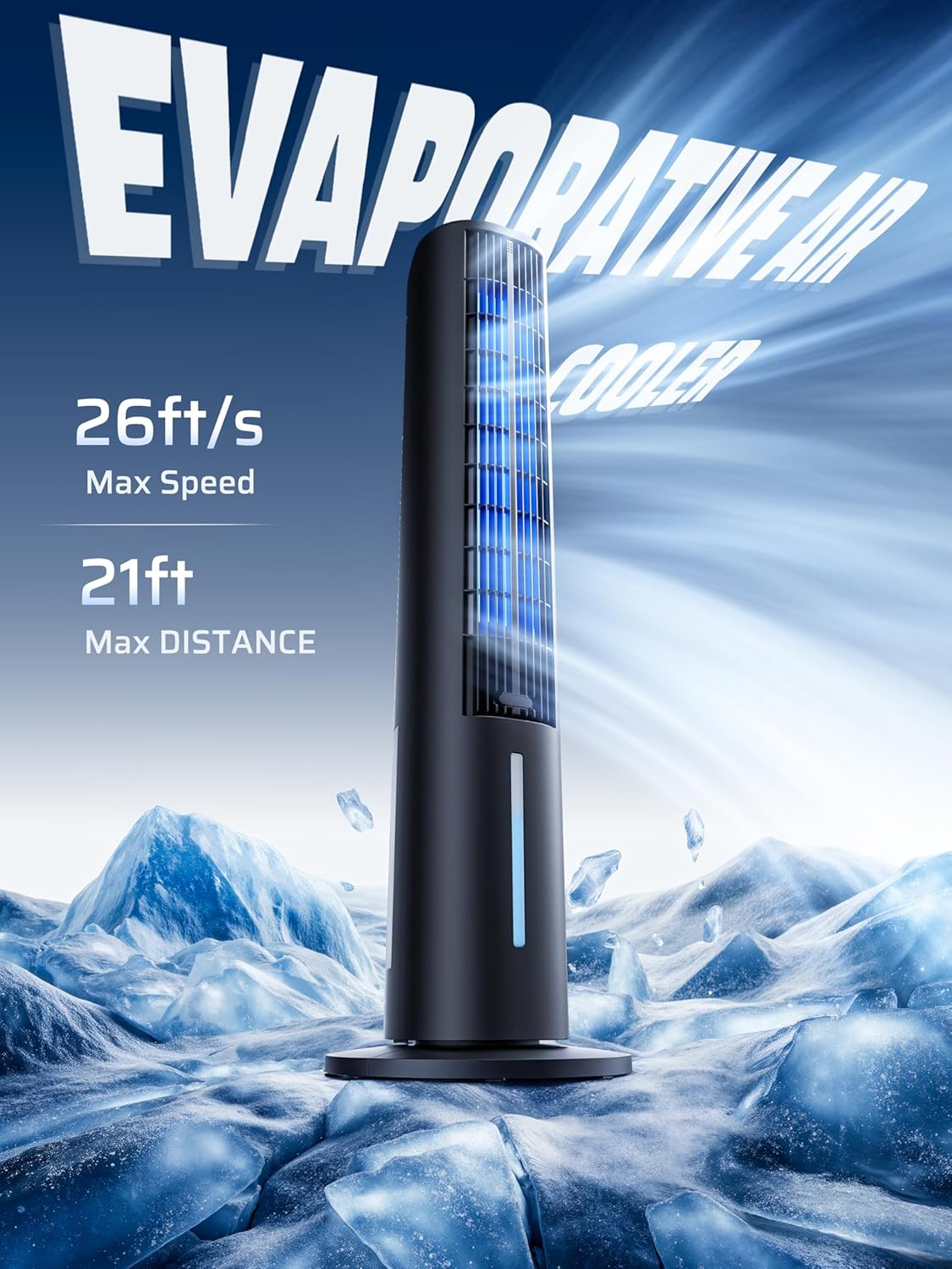 Bladeless Tower Fan Cooling - Portable Air Conditioner with Remote, 3L Water Tank, 3 Speeds, 4 Modes, 12H Timer, 80&deg; Oscillating Tower Fans Air Purification Cooler for Home, Bedroom, Baby Rooms, Black image number 5