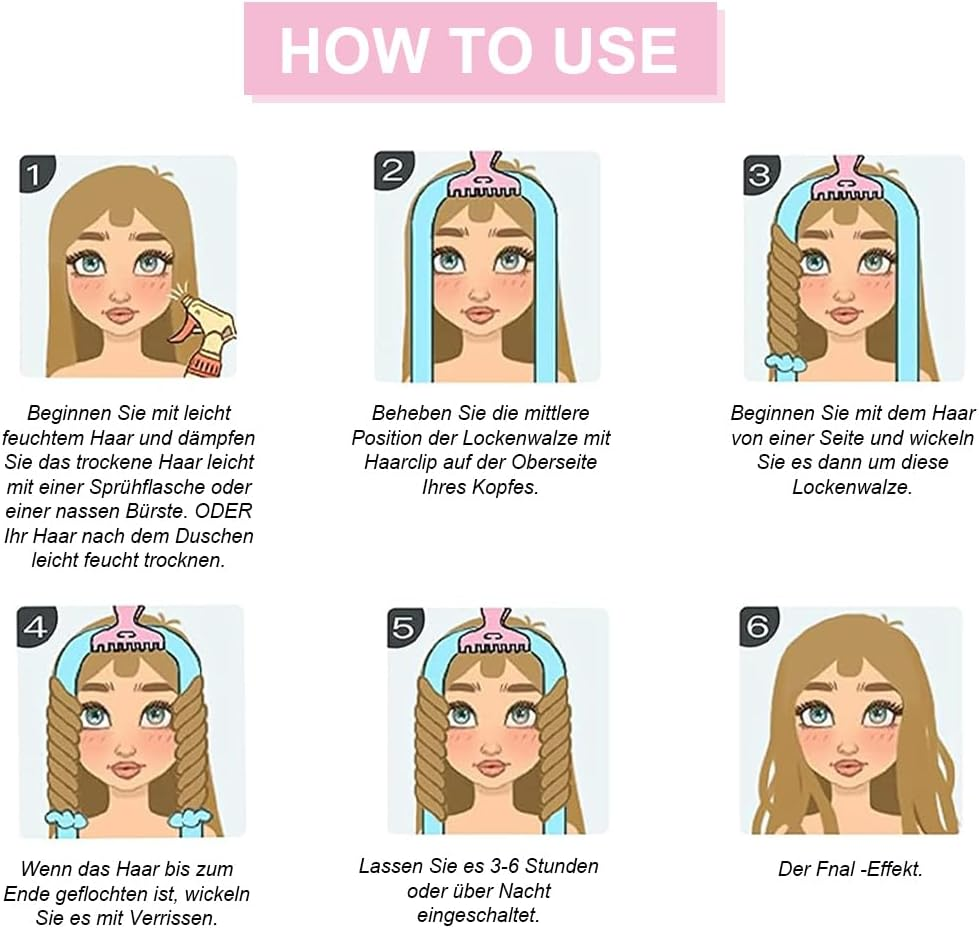 Curls without Heat, 2 Pieces Heatless Curls Band, Non-Slip Heatless Curlers with Hairpin Curlers Overnight for Long Medium Hair 100 X 3 Cm Blue Pink image number 5