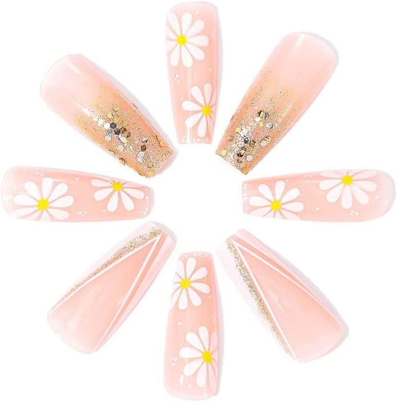 French Tip Press on Nails - Coffin Stick on Nails Nails Tips Full Cover Fake Nails Glossy Acrylic Nails for Women Girls DIY Nail Manicure 24 PCS False Nails image number 2