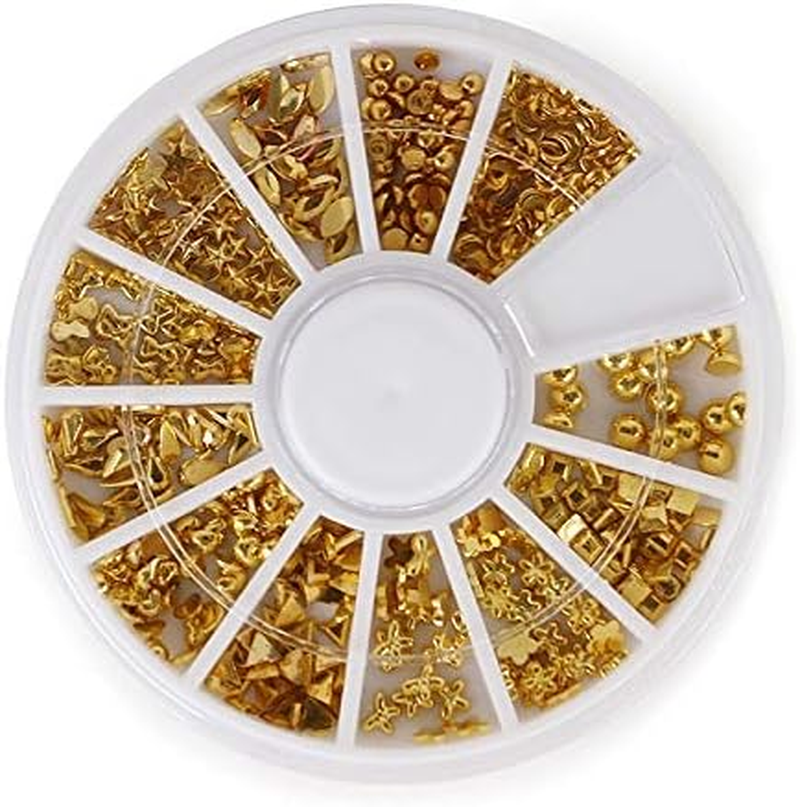 1 Wheel 3D Golden Heart Star Moon Shape Nail Studs DIY Metal Mixed Triangle Square Manicure Tips Nail Art Decorations Zhengpingpai image number 1