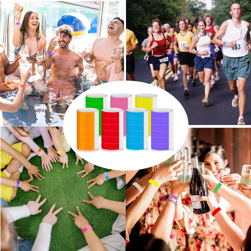 350Pcs Waterproof Paper Wristbands Neon Wrist Bands,Party Bands Entrance Colored Adhesive Wristbands Paper Bracelets for Events Music Festival Concert Party image number 6