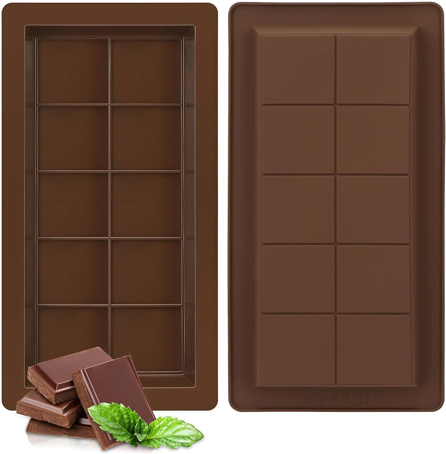 Chocolate Bar Mold,Bonlaer 2 Pcs Stuffed Chocolate Bar Molds Silicone Shapes,Diy Deep Chocolate Candy Kitchen Baking Moulds,10 Grids image number 6