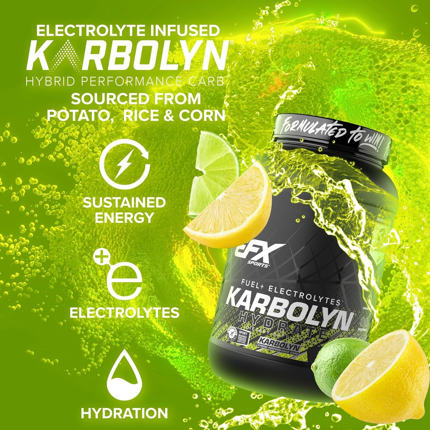 EFX Sports Karbolyn Hydrate Performance Carb with Electrolytes Lemon Lime, 1.856Kg image number 4