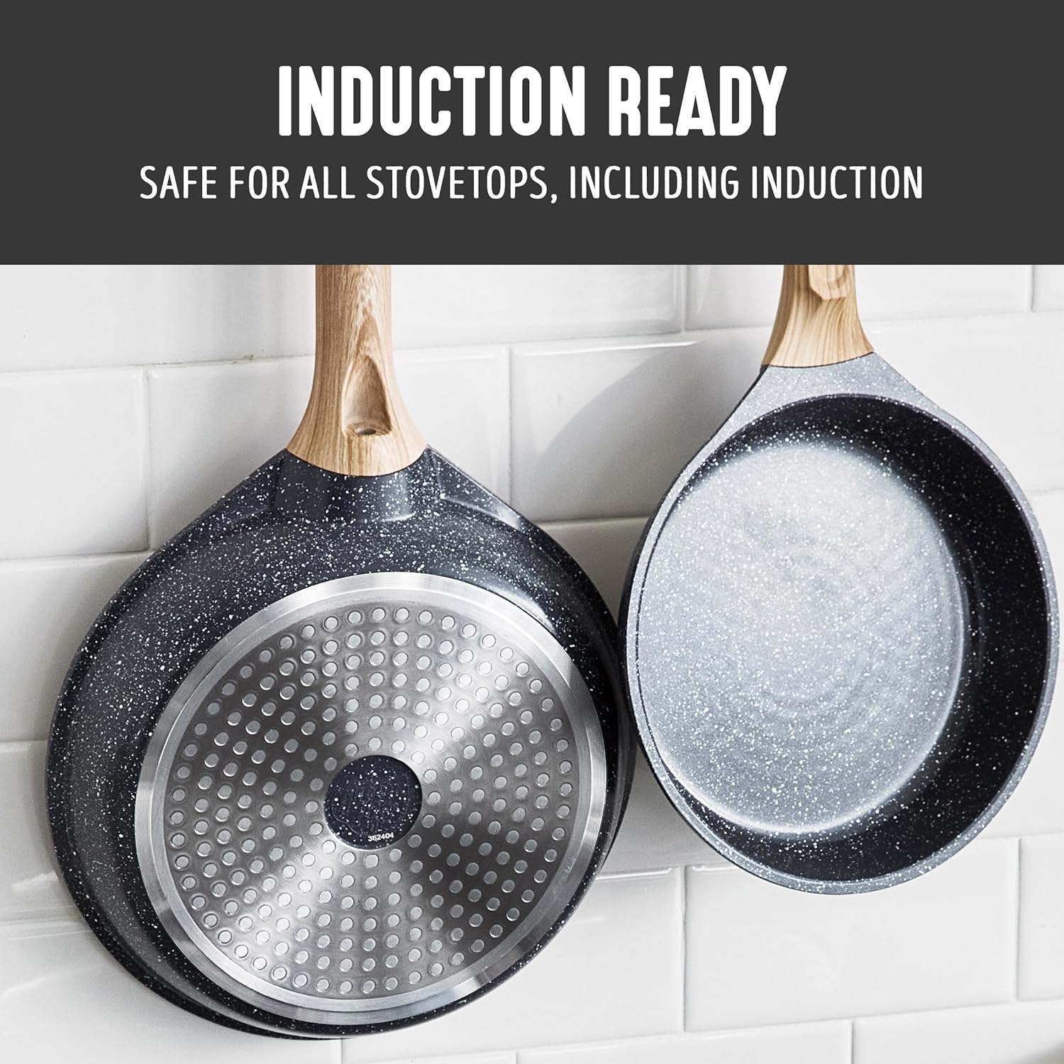 Greenlife 8 Piece Ceramic Nonstick Cookware Set, Induction Suitable Non Toxic Pfas-Free Pots & Pans, Dishwasher Safe, Cooking Set, Stock Pot, Saucepans & Frying Pans, Kitchen Cooking, Granite Black - Speckled Black image number 3