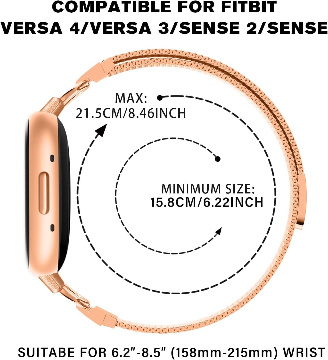 HAYONLIY Metal Bands Compatible with Fitbit Versa 3/Fitbit Versa 4/Fitbit Sense 2/Fitbit Sense,Mesh Stainless Steel Sport Strap,Magnetic Adjustable Wristband for Women Men image number 3