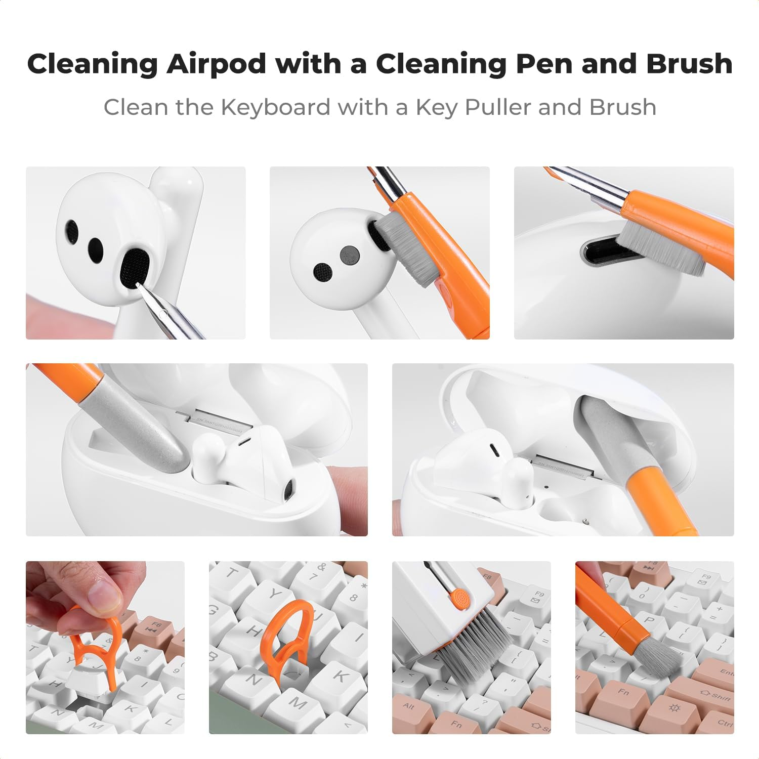 K&F Concept Newly Upgraded 11-In-1 Keyboard Cleaning Kit with Extra 60Ml Cleaner - Multifunction Electronic Device Cleaner Set for Cell Phone Tablet PC Camera Keyboard Earbud image number 6