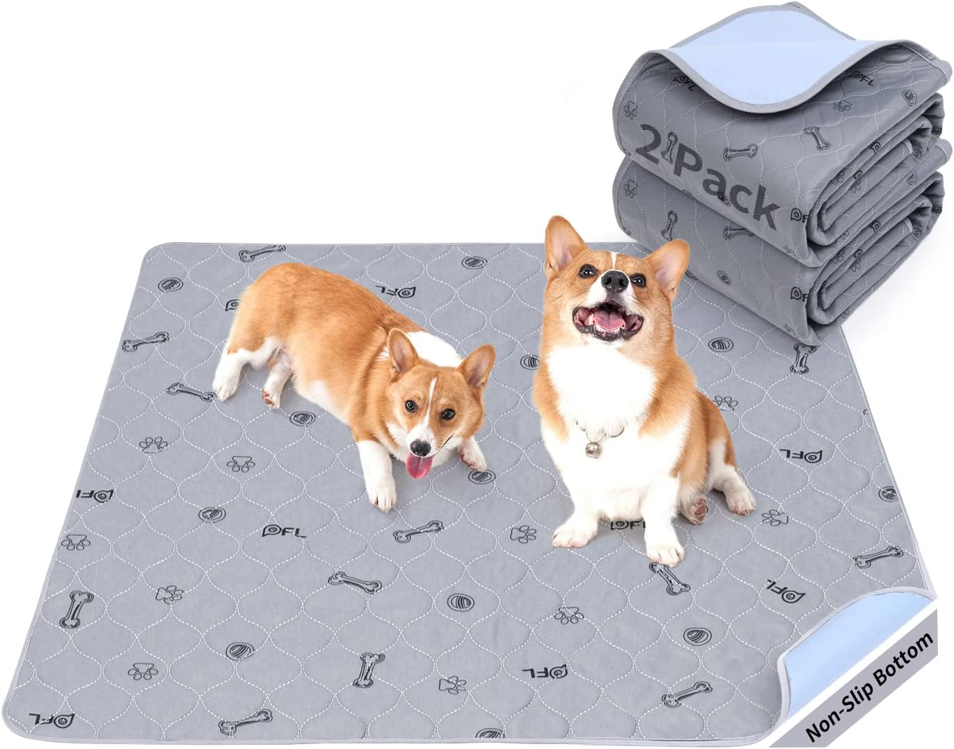 PICK for LIFE Washable Pee Pads for Dogs, 2Pack Reusable Puppy Pads, Absorbent Whelping Pads with Bone Print, Non-Slip Waterproof Pet Training Pads for Couch, Crate, Potty Training -18X24 Grey image number 4