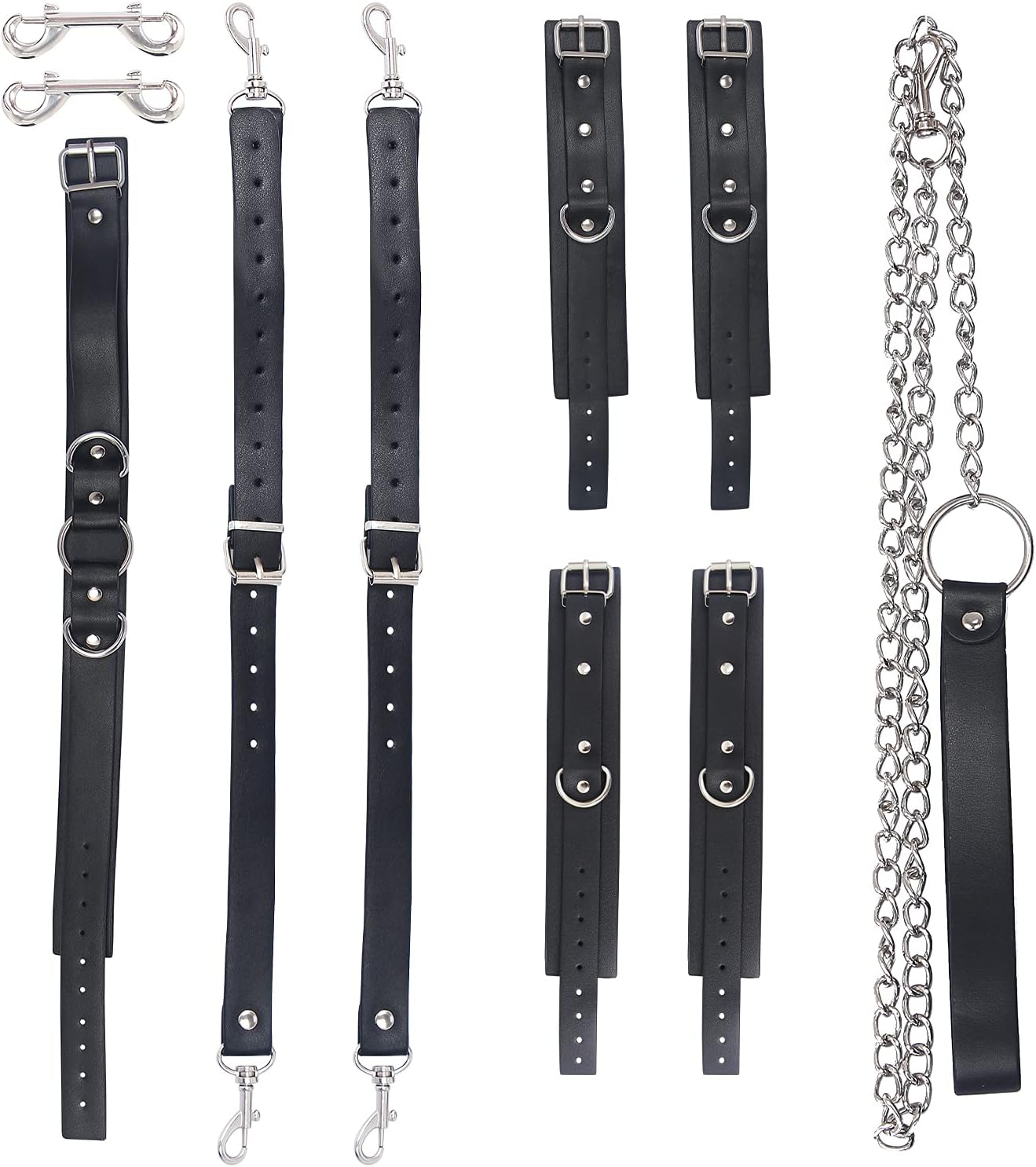 BDSM Sex Bondage Cover Neck Choker with Traction Chain 2 Straps 4 Handcuffs, BDSM Restraints Sex Toy for Women SM Thigh Restraint Sling, (Black)