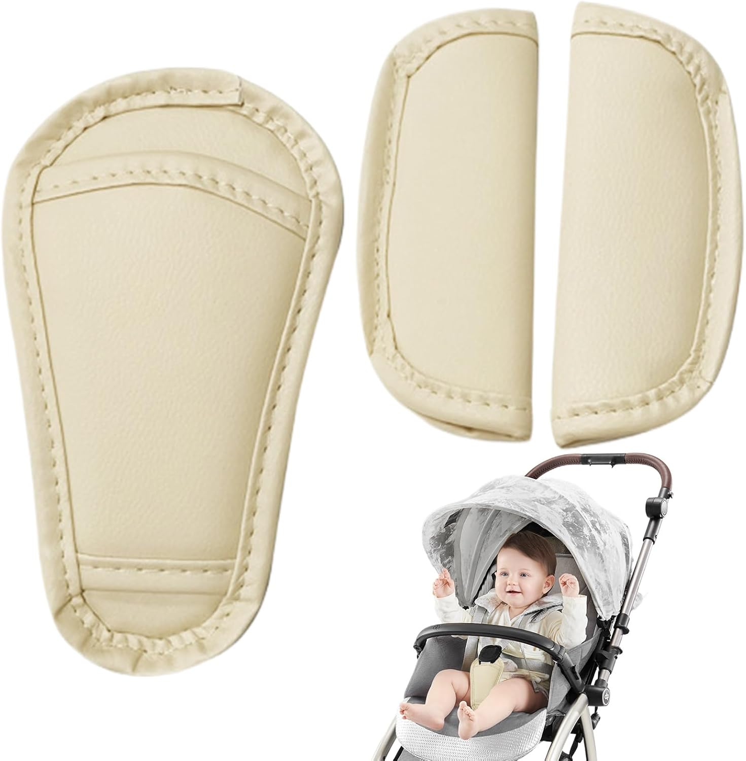 Kids Seat Belt Pad - Three-Piece Baby Stroller Car Seat Sttrap | Convenient Promotes Comfort Dining Chair Shoulder Cover | Harness Pads for Camera Computer - Pink image number 5