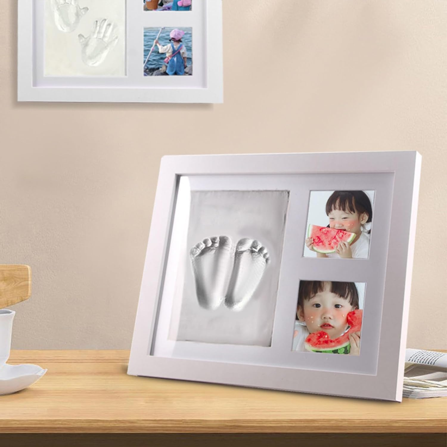 Baby Footprint Kit, Baby Handprint Kit, Newborn Baby Handprint Footprint Souvenir Frame, Personalized Baby Picture Frame Printing Kit - Baby Handprint Kit, New Mom Gift (White) image number 4