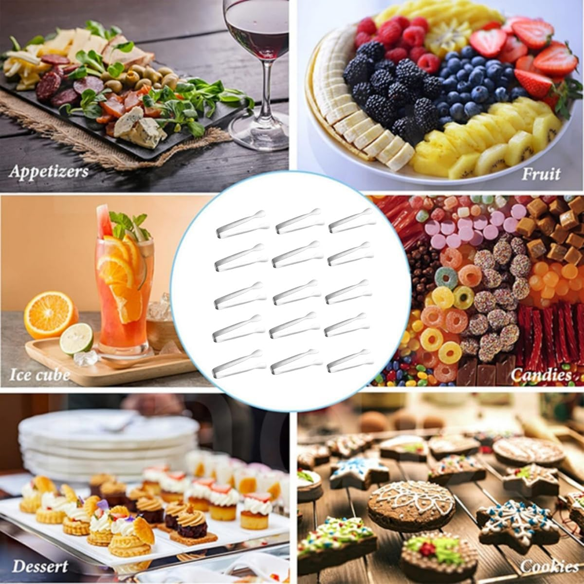 Stainless Steel Mini Ice Tongs, Silver Kitchen Tongs, for Tea Parties, Coffee Bars, Dessert Bars, 15 Pieces image number 2