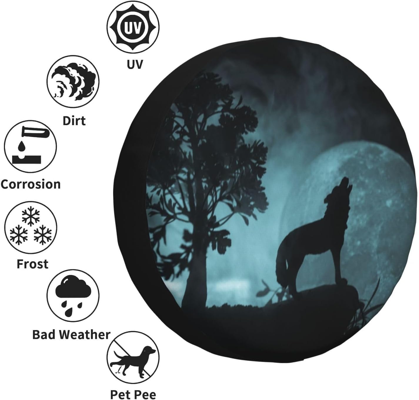 Universal Replacement Wheel Cover Howling Wolf against Darkness Waterproof Spare Wheel Cover Dustproof Tyre for Trailer, Motorhome, SUV, Off-Road Vehicle Wheel 16 Inch