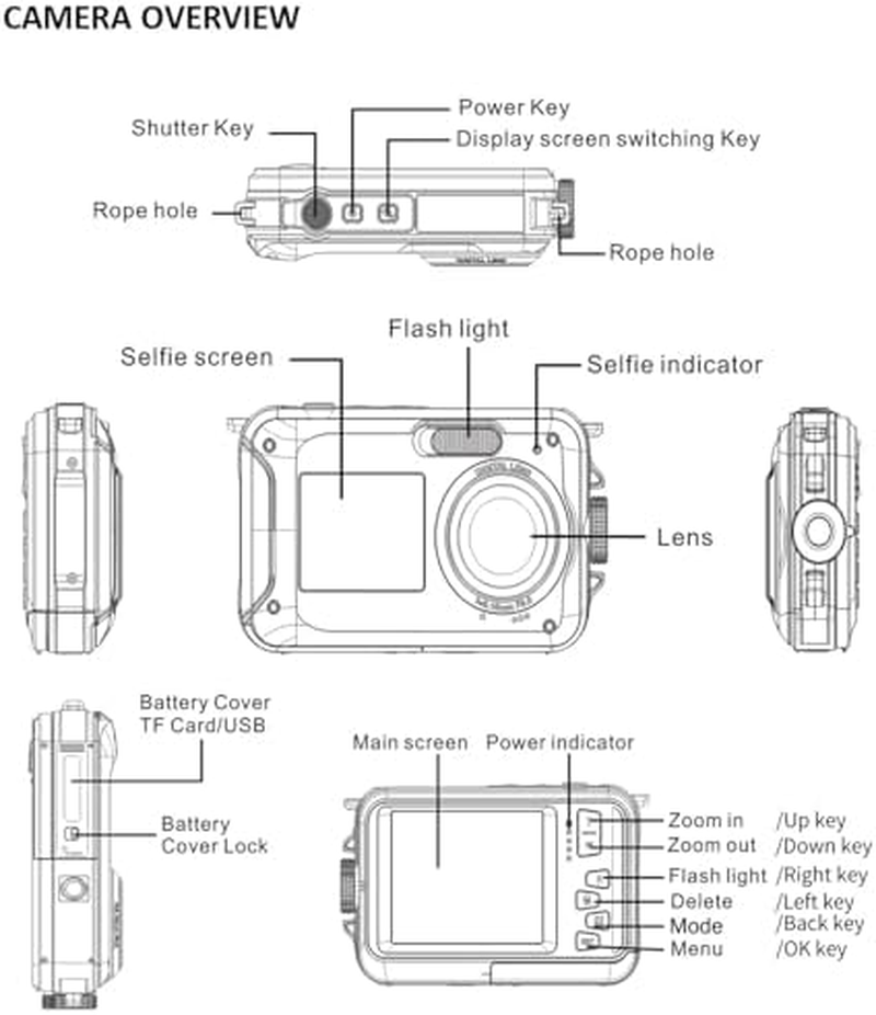 4K 56MP Underwater Camera, 10FT Waterproof Camera Dual-Screen Selfie Camera with 64GB TF Card, Auto Focus, 16X Digital Zoom, for Snorkeling (Blue) - Yellow image number 4