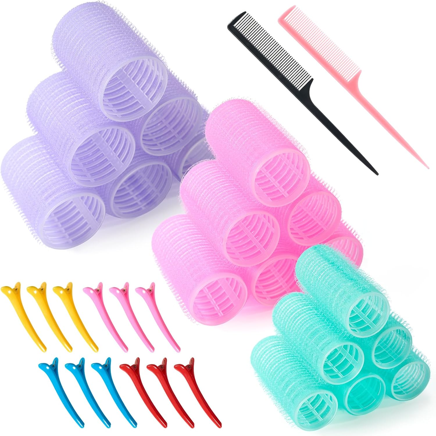 Set of 32 Hair Rollers, 18 Pieces Self-Gripping Hair Rollers with 12 Clips and 2 Combs, Large Hair Curlers for Long, Medium, Short Hair image number 5
