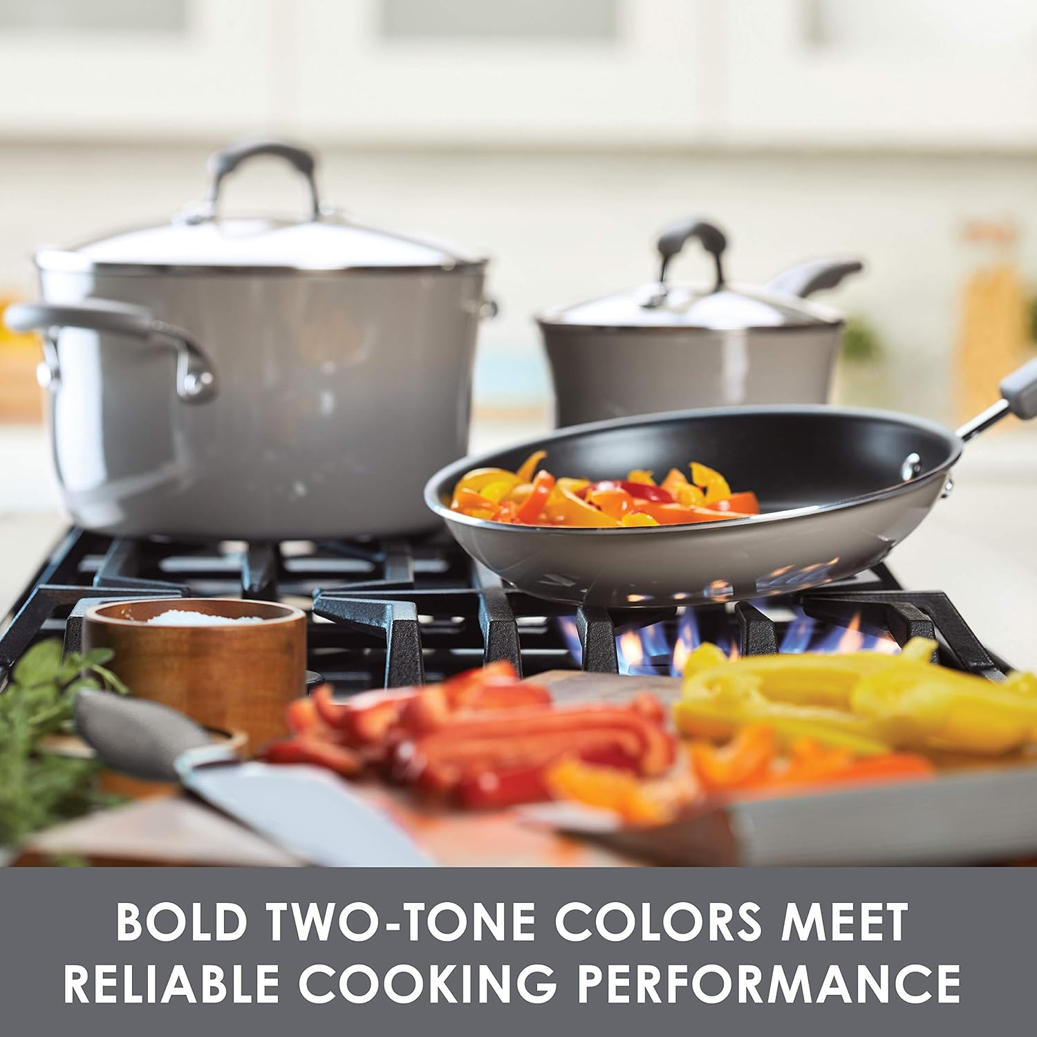 Rachael Ray Brights Deep Nonstick Frying Pan/Fry Pan/Deep Skillet - 9.5 Inch, Gray - Red image number 2