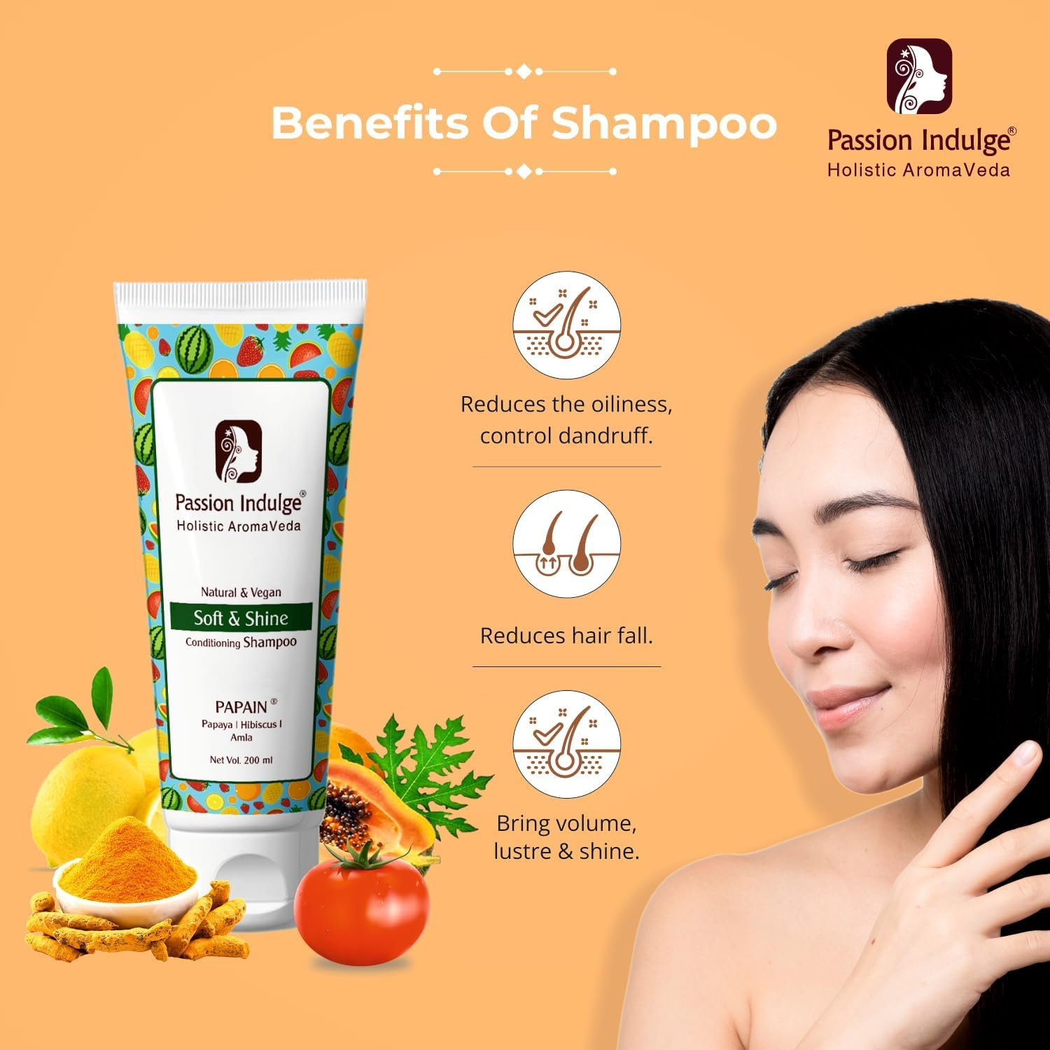 Passion Indulge Papain Papaya Shampoo for Soft & Shine Hair | Hair Shampoo | Paraben & Sulphate Free Shampoo | Shampoo for Women | Shampoo for Men image number 4