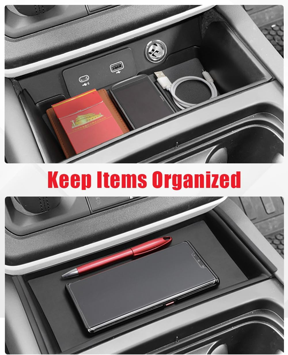 Evgoxmods 3PCS Center Console Organizer Compatible with 2020-2024 Land Rover Defender 90 110 130 (ONLY for Refrigerator Version) Armrest Storage Box Insert Tray Sets Interior Accessories