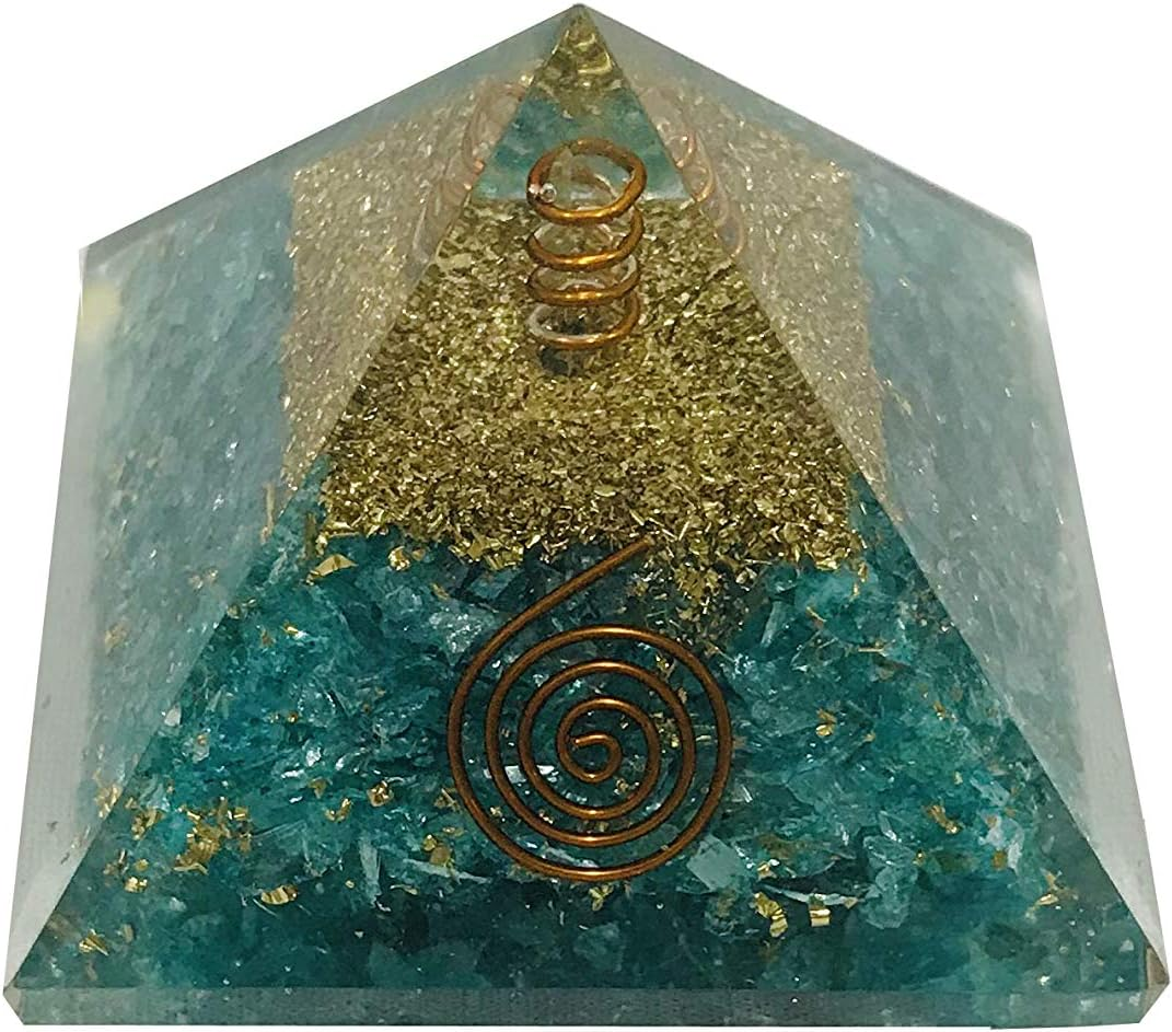 Blue Aquamarine Crystal Orgone Pyramid Healing Stone Crystal Chakra Pyramid EMF Protection Positive Energy Generator Orgonite Meditation, Spiritual Balance Stones with Velvet Phouch image number 3