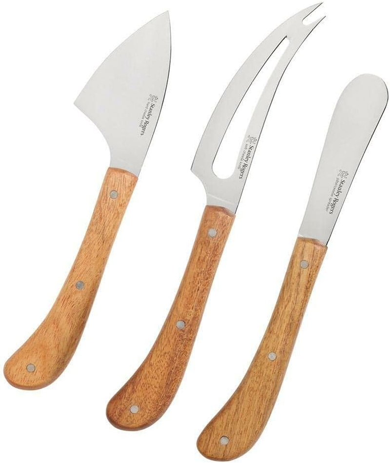 Stanley Rogers Pistol Grip Acacia Cheese Knife Set 3- Piece Cheese Spreader Soft and Hard Cheese Knives and with Sharp Stainless Steel Blades and Wooden Handles in Gift Box image number 2
