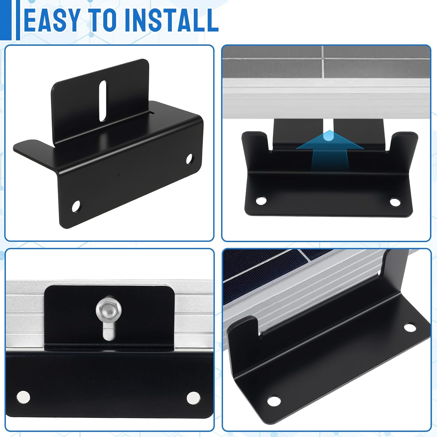 8Pcs Solar Panel Z Bracket Holder Kit Aluminum Alloy Solar Panel Mounting Bracket with Screws Mounting Hardware for RV Roof..(Black,9-Piece Set)