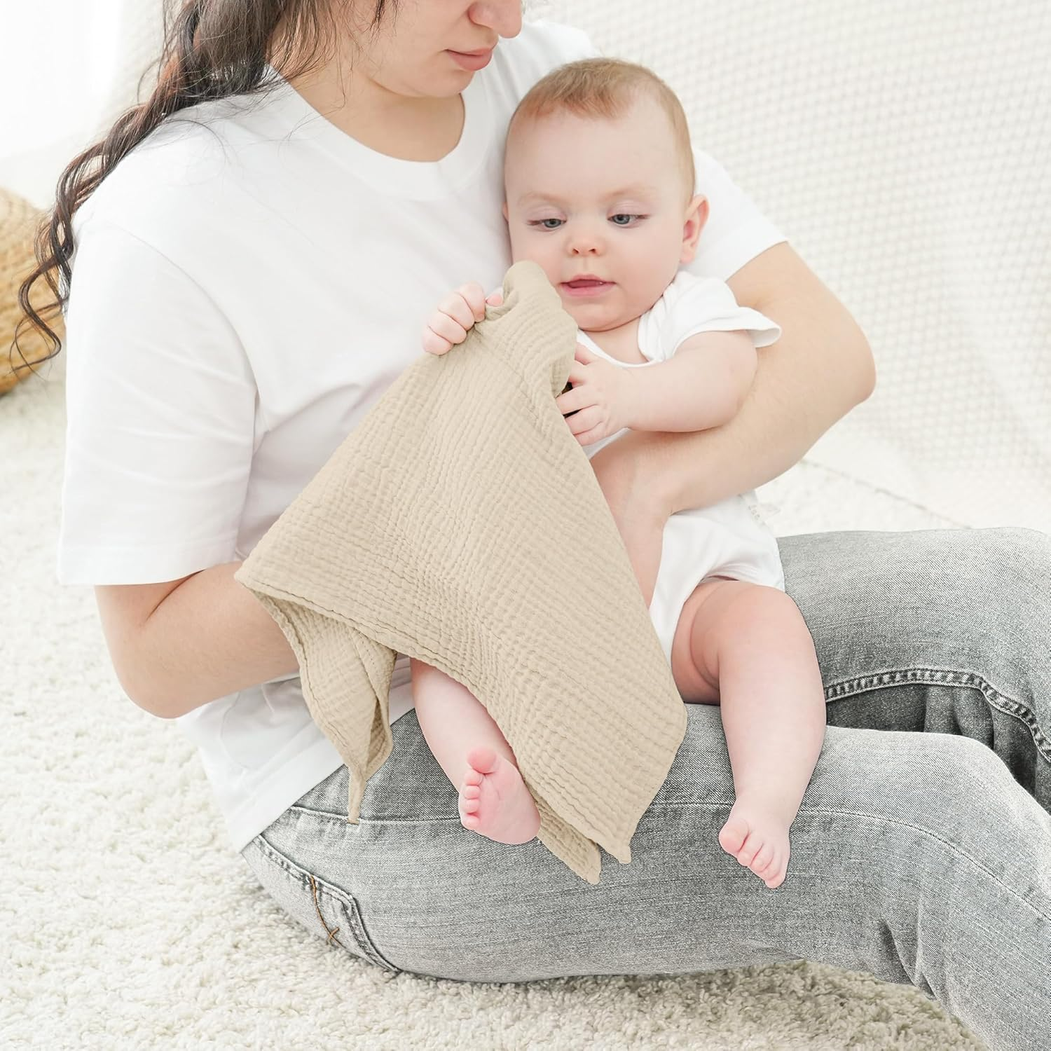 Bearmoss 100% Cotton Muslin Burp Cloths Sets 6 Pack Large Burping Clothes Extra Soft Absorbent 60X60Cm for Newborn Unisex Baby Girls and Boys (Gray Green) image number 1