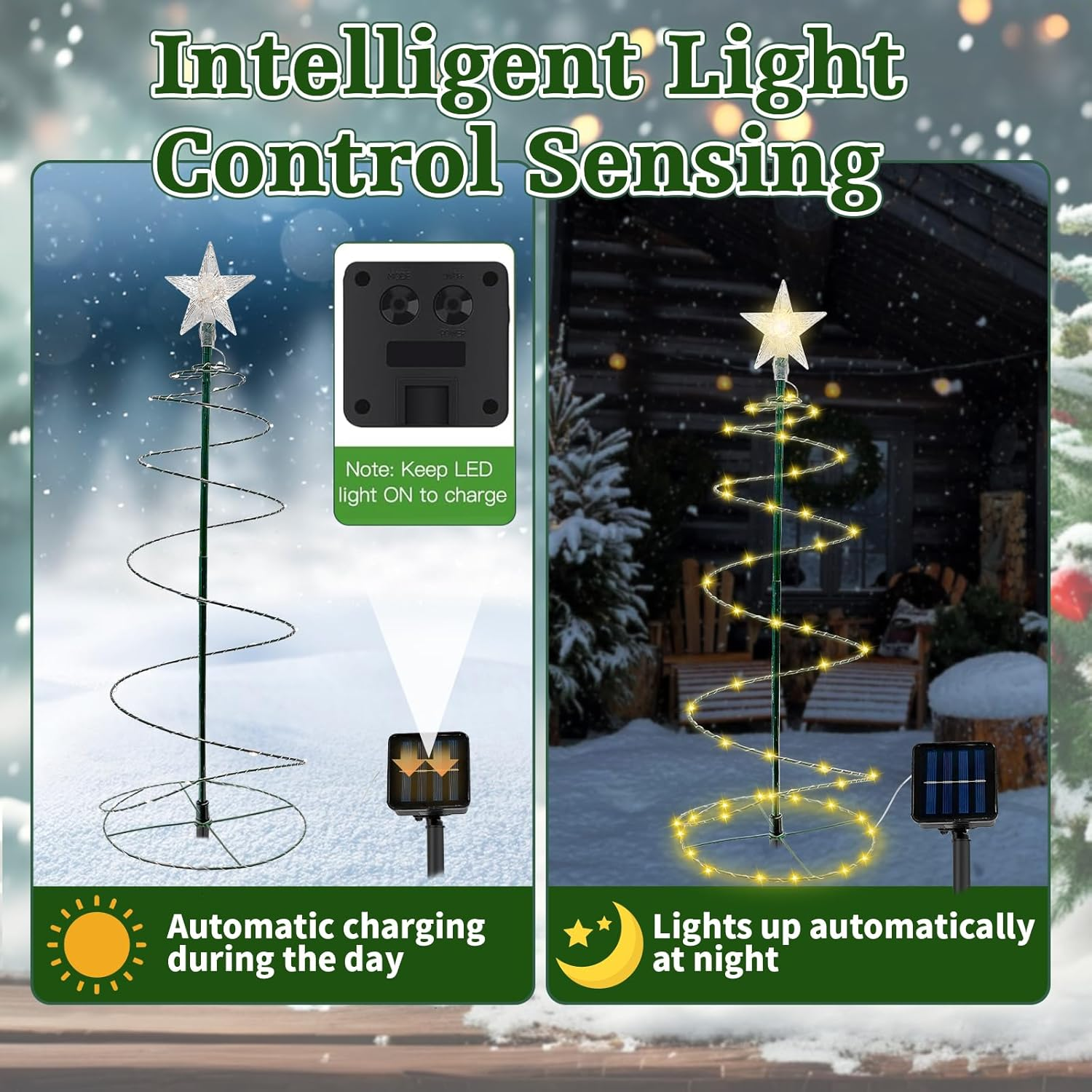 Yumsur Outdoor Solar Christmas Decoration - Waterproof Spiral Christmas Tree Lighting for Gardens, Patios
