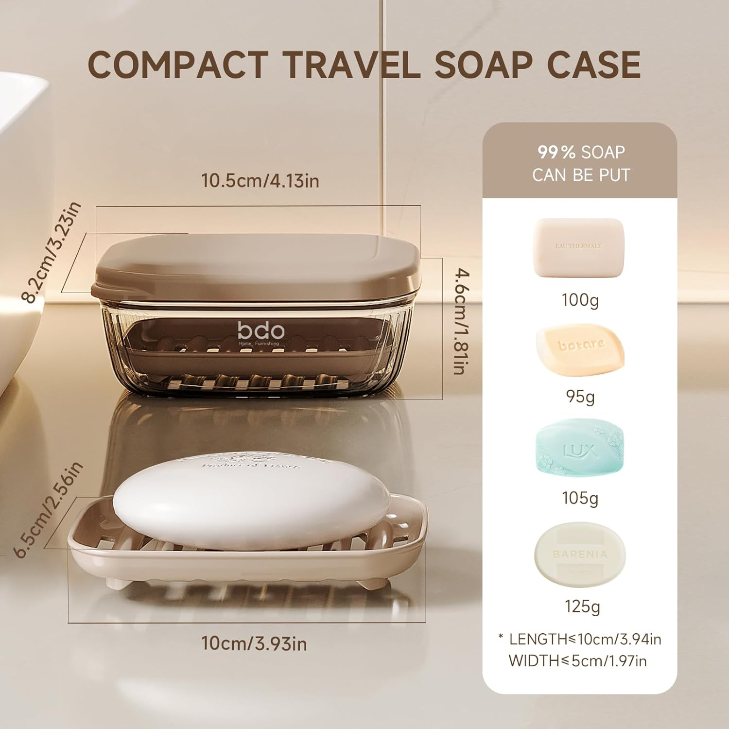 Topavatop Travel Soap Case, Leakproof Soap Box with Lid, Bar Soap Holder for Traveling, Portable Soap Box with Drainage Layer, Draining Soap Dishes for Gym, School, Camping, Trip - Beige - 1Pcs - Beige image number 3