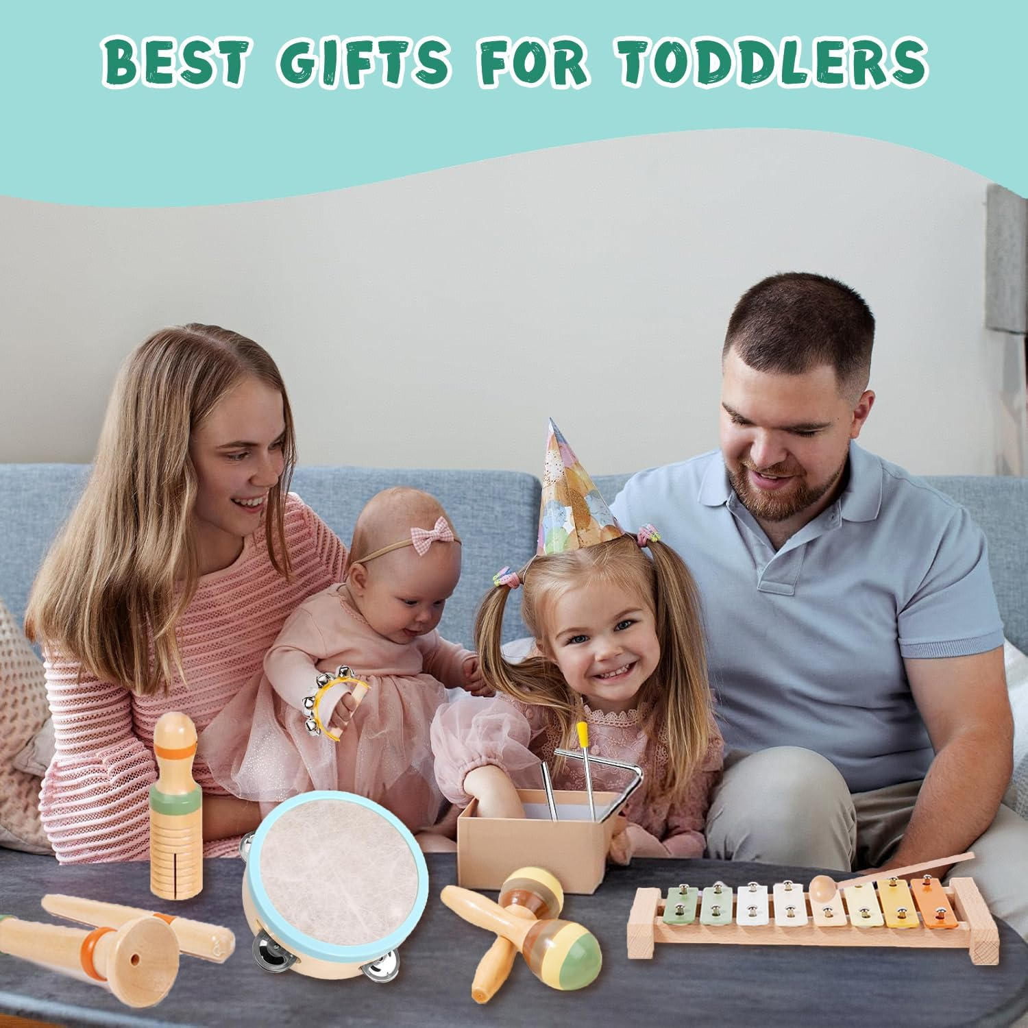 7 in 1 Musical Instruments Set for Toddler, Wooden Montessori Toys Best Birthday Gifts for Boys and Girls, Preschool Educational Musical Toys for 1 2 3 Year Old image number 2