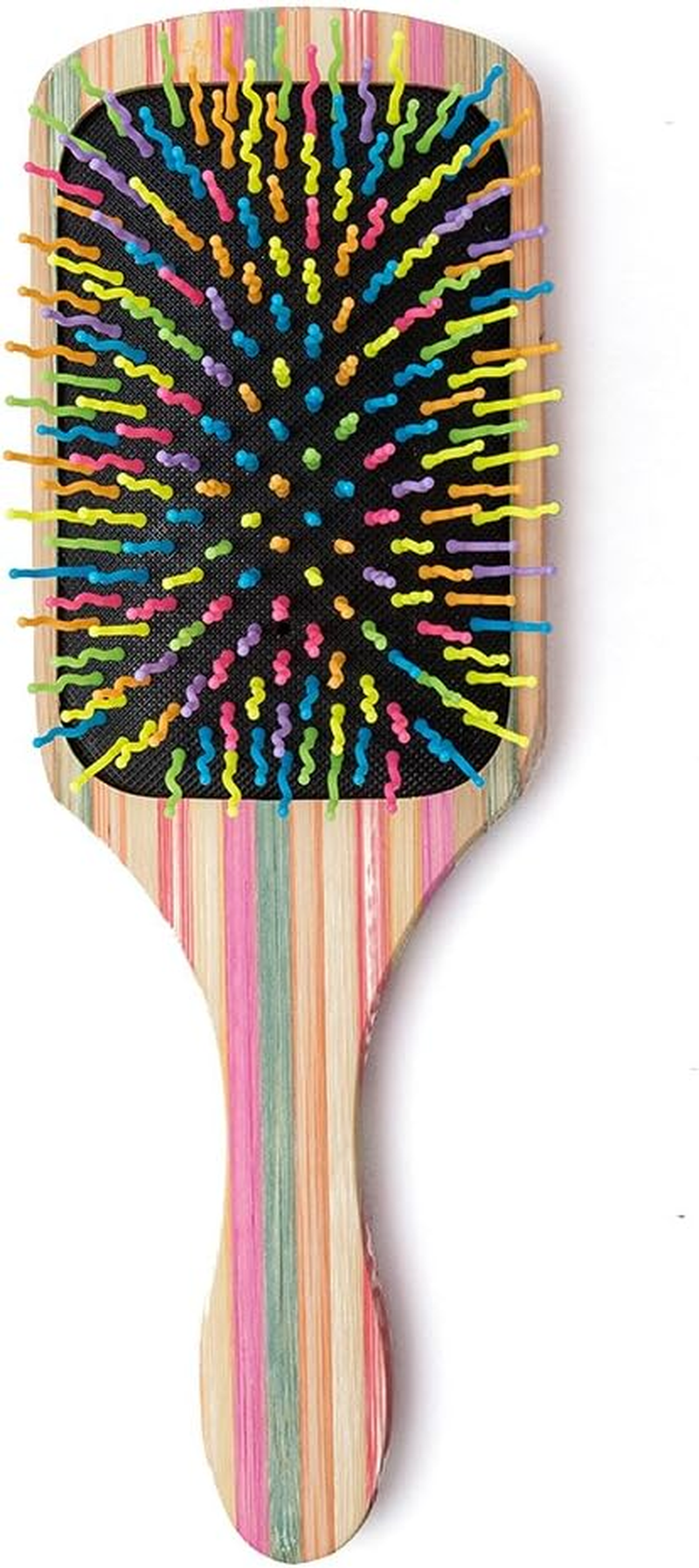WINSUN Natural Bamboo Hair Brush, Natural Rainbow Bamboo Paddle Hair Brush with Colorful Nylon Pins, Good Massage and anti Static Detangling Hair Brush for Woman, Girls and Kids, for All Hair Types. image number 2