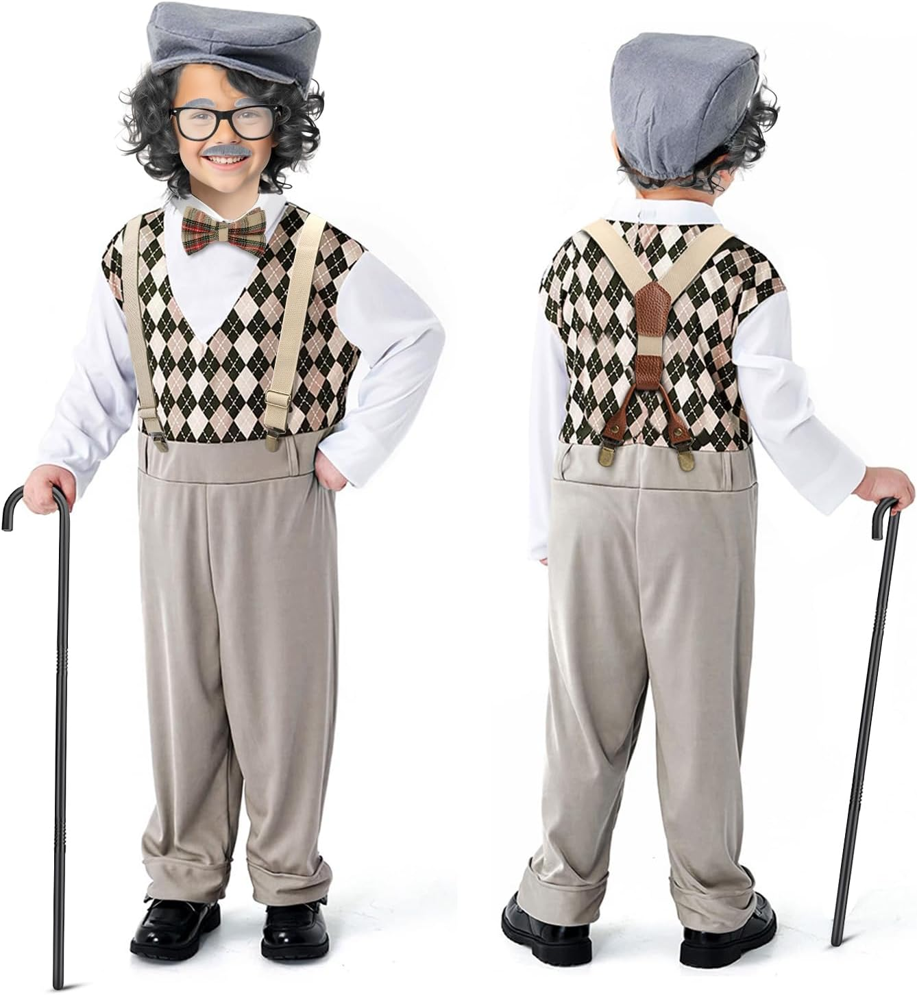 Kids 100 Days of School Costume Old Man Costumes Halloween Costume Dress up Outfit Accessories image number 1