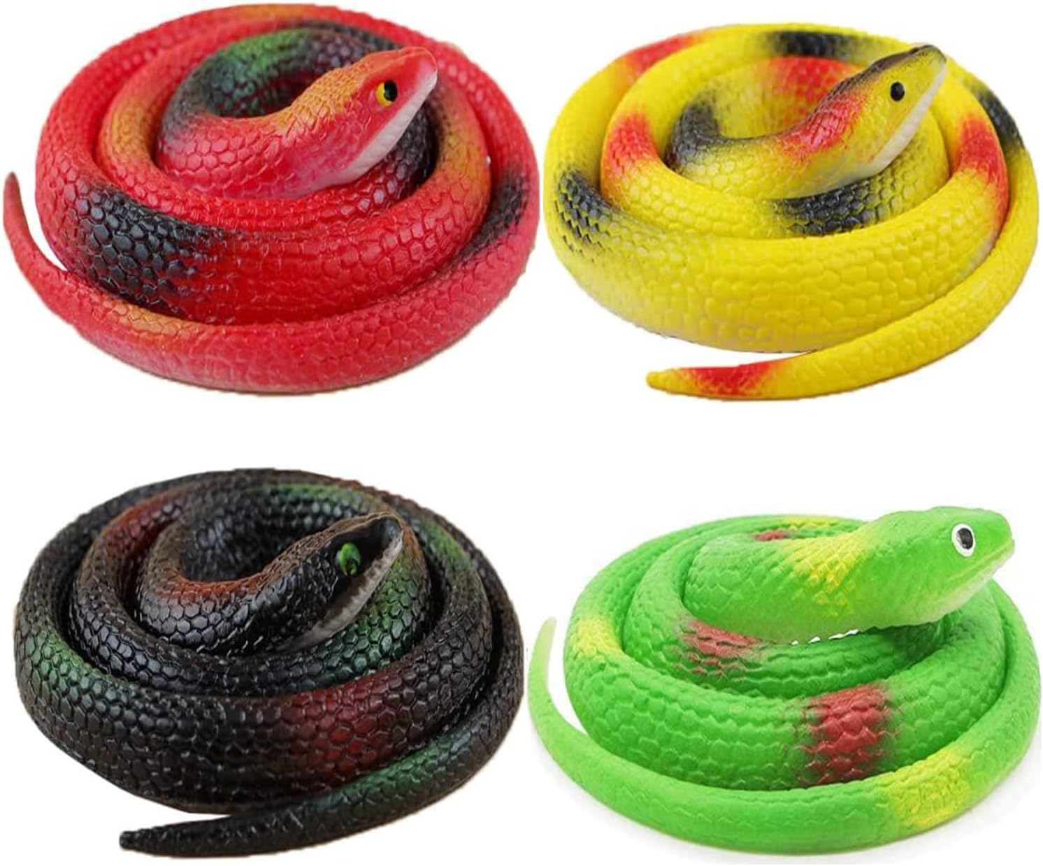 4 Packs Realistic Rubber Snake to Keep Birds Away &ndash; 29 Inch Plastic Forest Fake Snakes April Fools Day Party Halloween Decoration for Garden Props to Scare Birds, Squirrels, Mice, Pranks