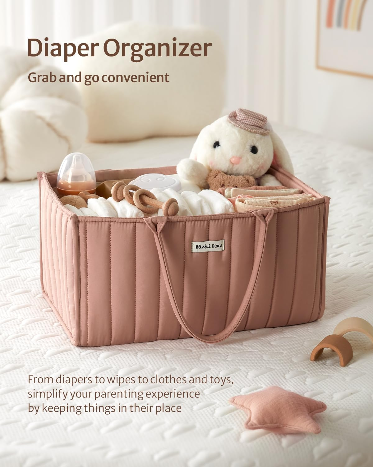 Blissful Diary Baby Nappy Caddy Organiser, Stylish Baby Diaper Caddy Storage Basket for Newborn Essentials and Diaper Station, Blush Pink - Sage Green image number 5