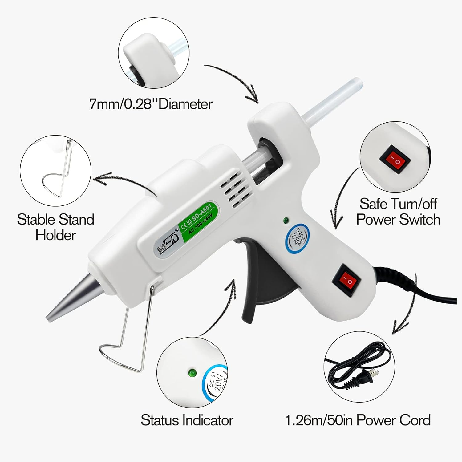 Krightlink Hot Glue Gun Kit with 30 Glue Sticks, Fast Preheating Hot Melt, High Temp for School Crafts DIY Arts and Quick Home Repairs (20W) image number 3