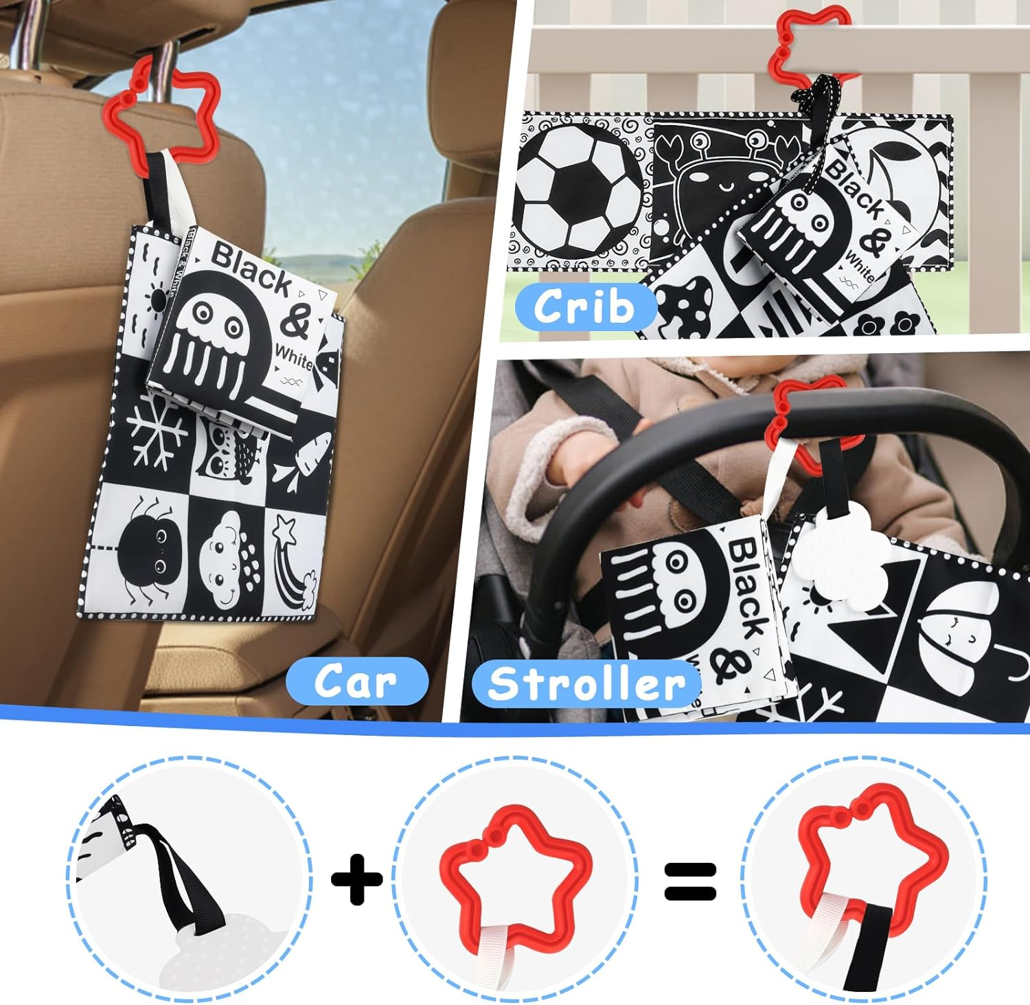 KUANGO Newborn Toys Black and White Baby Toys 0-3 Months High Contrast Baby Toys for Newborn - High Contrast Baby Soft Book Infant Tummy Time Toys Crinkle Sensory Toys for Brain Development image number 4