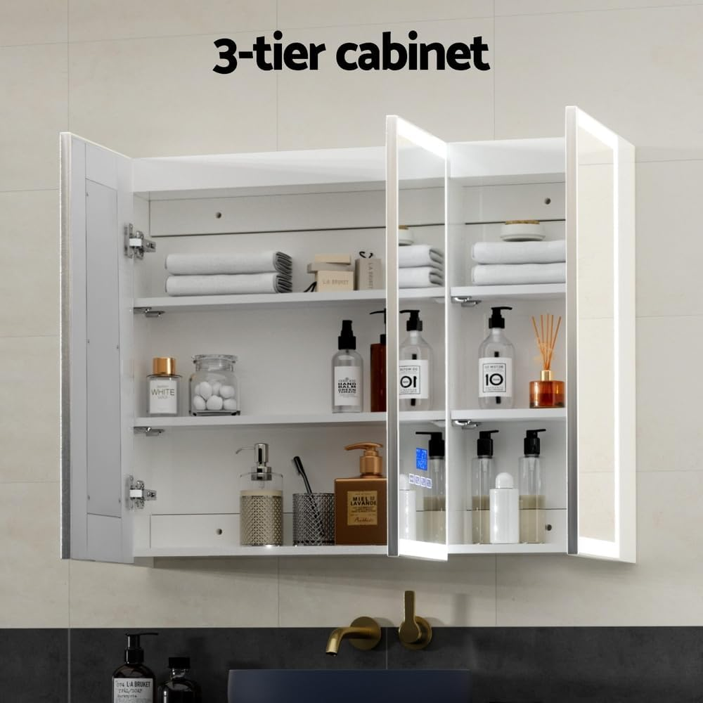 Bathroom Mirror Cabinet LED Light 900X720Mm Medicine Wall Storage image number 5