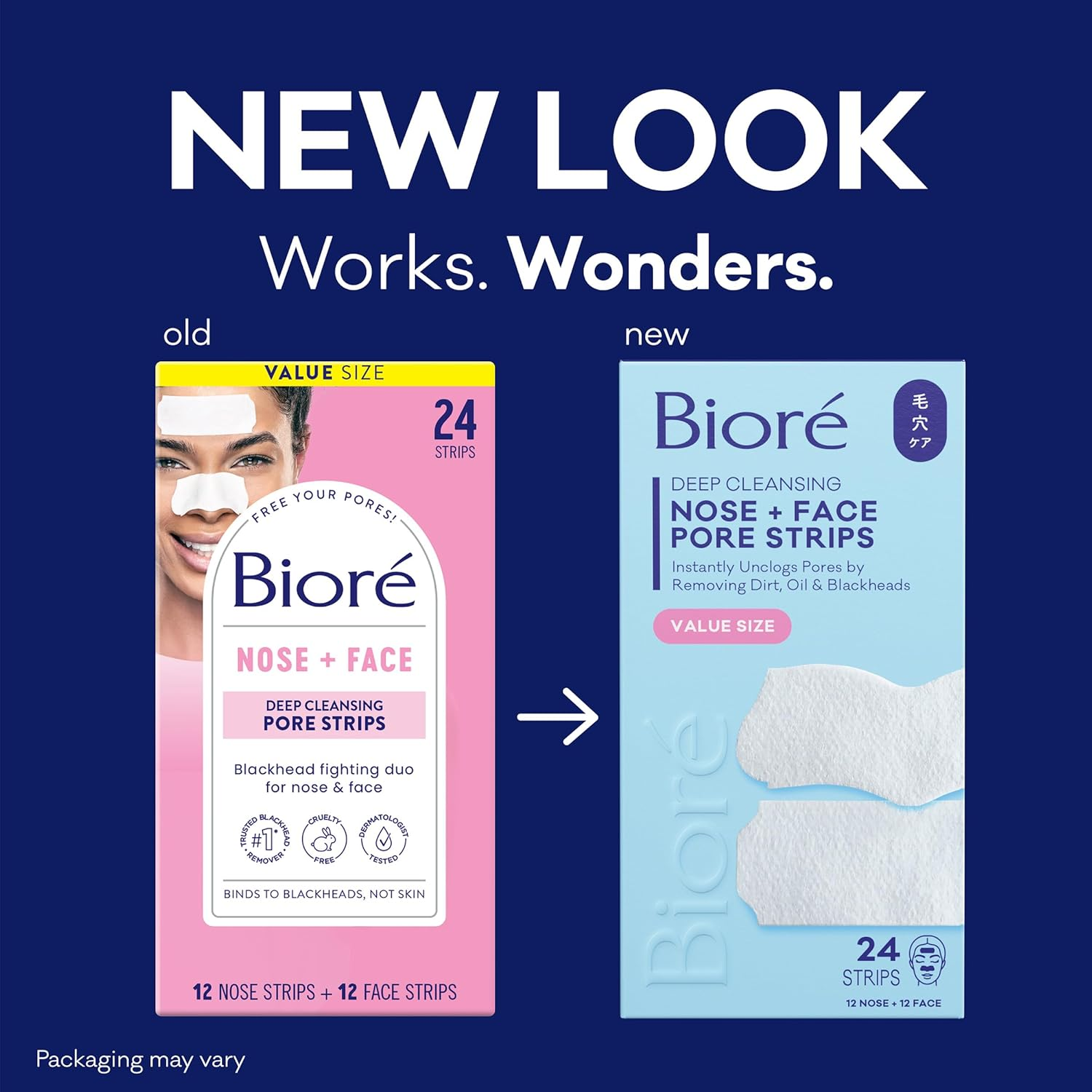 Bior&eacute; Nose+Face Blackhead Remover Pore Strips, 12 Nose + 12 Face Strips for Chin or Forehead, Deep Cleansing with Instant Blackhead Removal and Pore Unclogging, Non-Comedogenic Use, 24 Ct Value Size