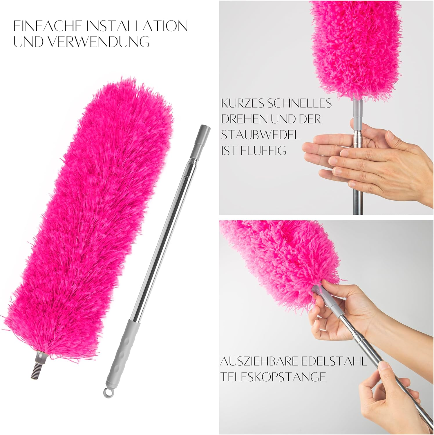 ALX Washable Microfibre Duster, Telescopic Duster Extendable up to 260 Cm. Stylish Cleaning for a Spotless Home (Pink) image number 2