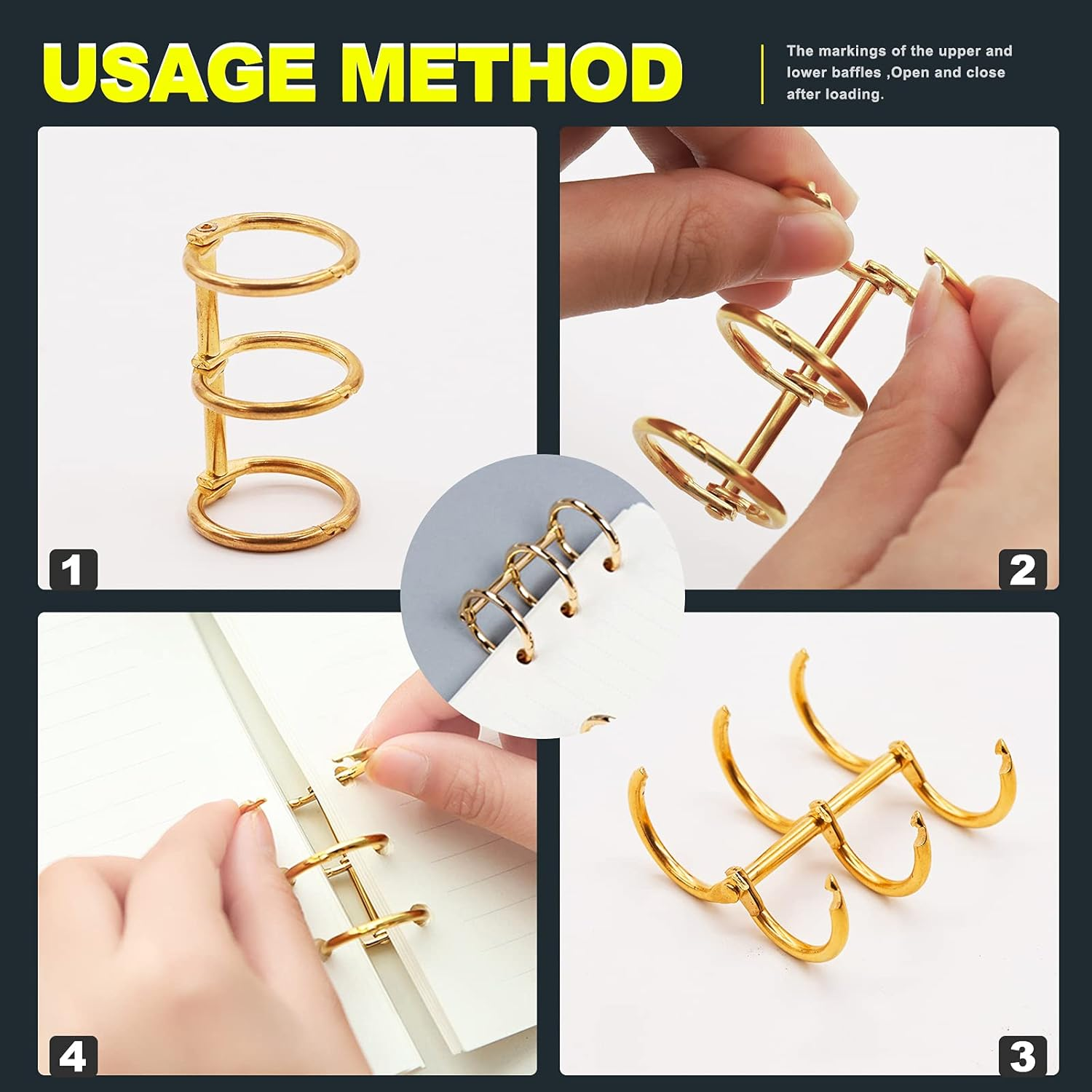 Mardatt 30Pcs 3 Ring Metal Loose Leaf Binders Book Rings Snap Split Hinged for Notebook, Diary, Photo Album, Binding Spines Combs, 20Mm (Gold, Silver, Black) image number 6