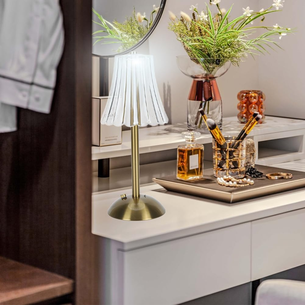 Rechargeable Lamp, Battery Lamp Crystal Table Vintage Lamps Cordless Table Lamp 3 Color Dimmable Gold Small for Bedroom Living Room Restaurant Outdoor Office Desk image number 6