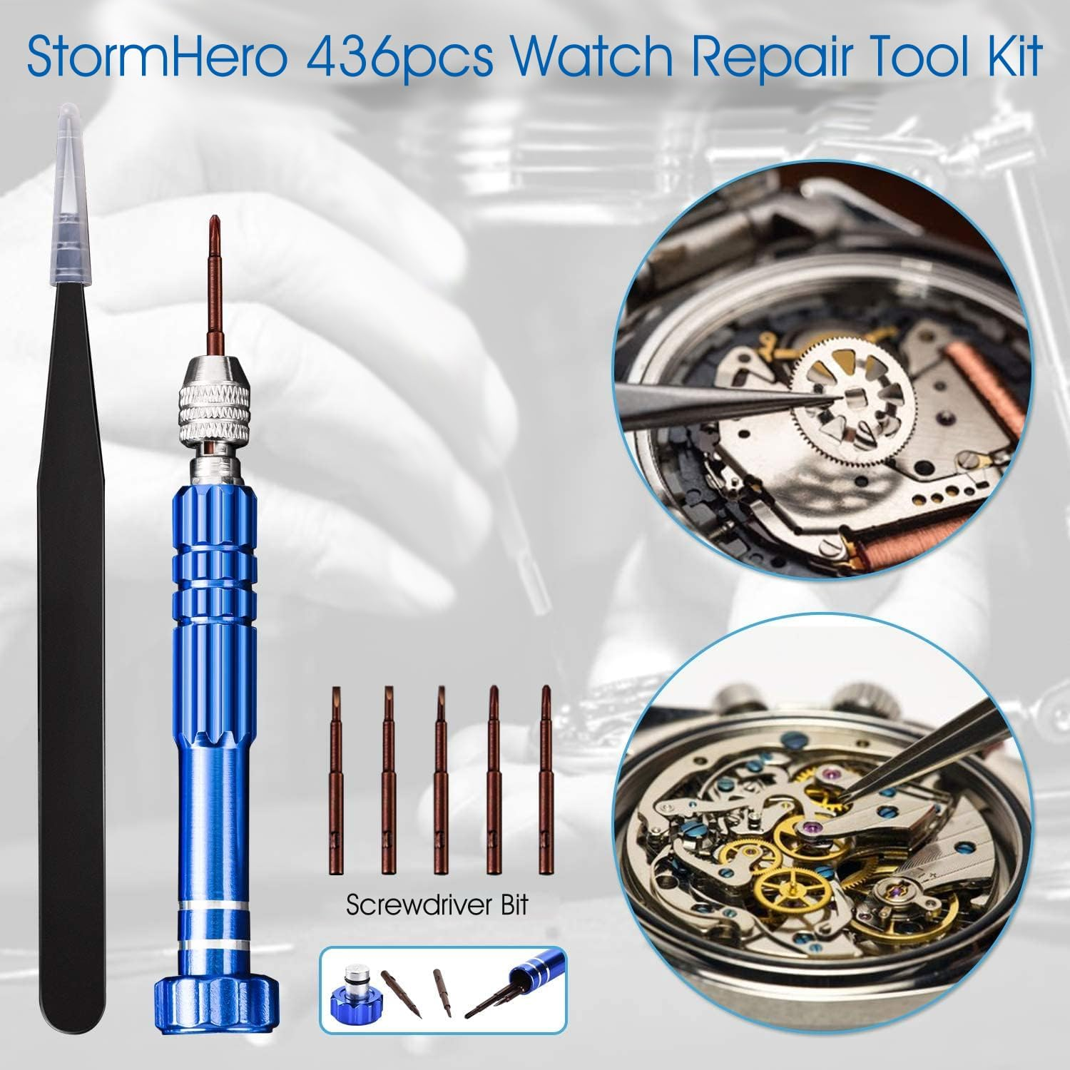 STORMHERO Watch Repair Kit 436IN1, Watch Repair Tools Kits, Watch Case Opener, Watch Battery Replacement Tool, Watch Band Link Removal Tool, Spring Bar Set with Carrying Case image number 3