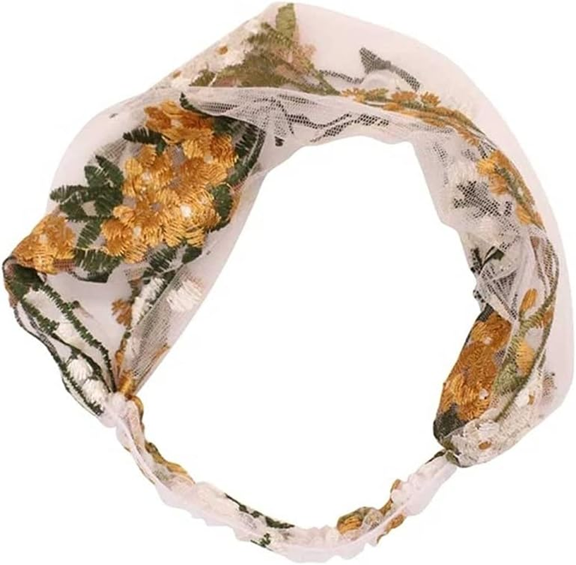 Crystal Hair Accessories,Clips Hairpins,Clip Plate,Hairpin for Women 1PC Vintage Handmade Embroidery Lace Flower Hairband Girls Turban Elastic Headwear Headband Hair Accessories (Color : B) (Color : image number 4