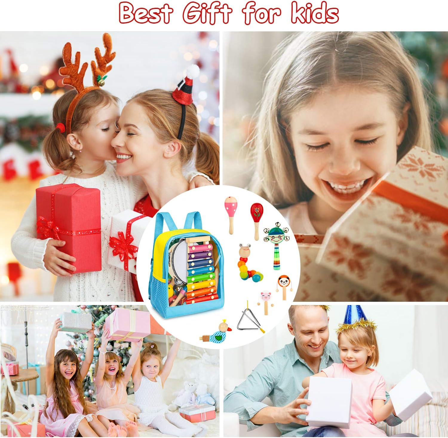 Toddler Musical Instruments, 33 PCS 19 Types Wooden Percussion Instruments Toys for Baby Kids Preschool Education, Early Learning Musical Xylophone Tambourine Drums Toy for Boys and Girls image number 6