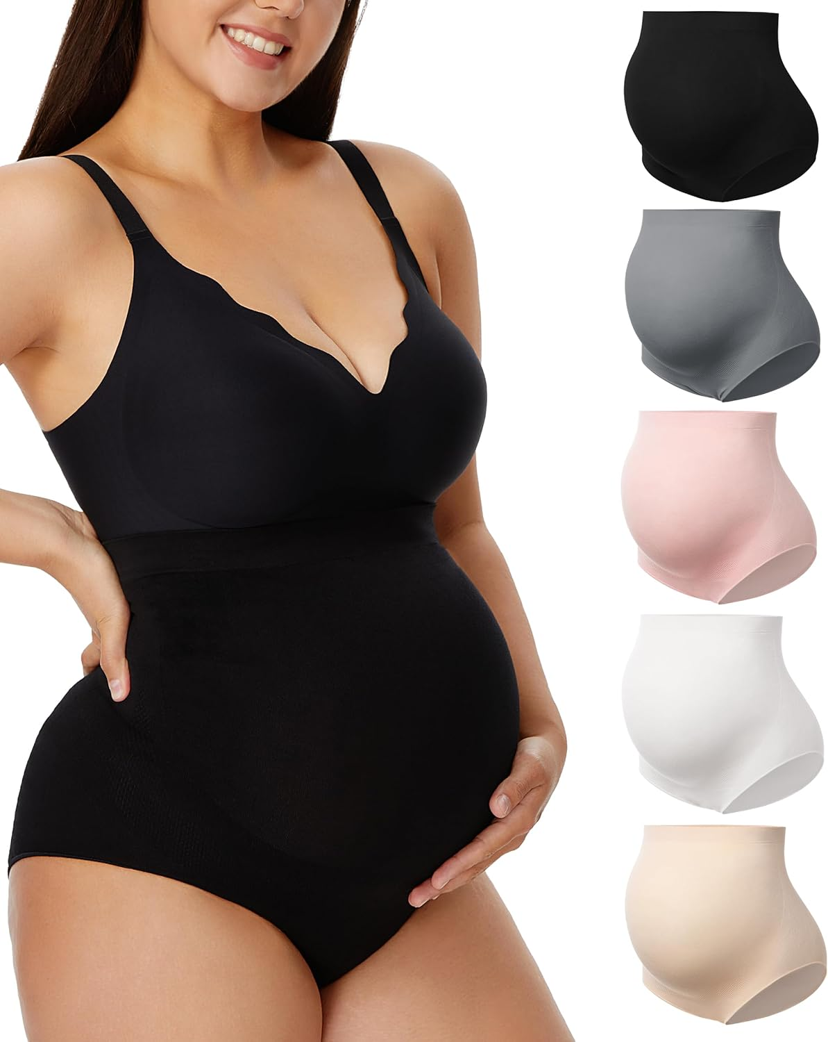 Angelhood Maternity Underwear over Bump, Seamless Maternity Support Panties, plus Size, Multi Pack
