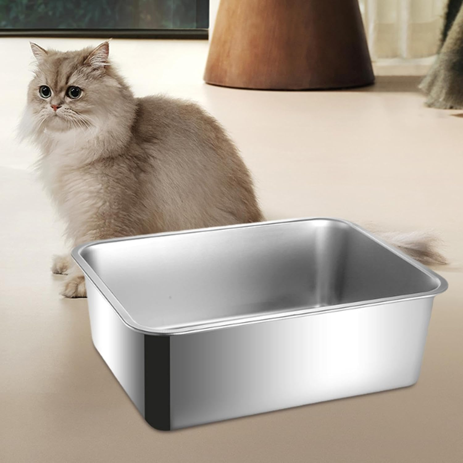 MYCENSE Stainless Steel Cat Litter Tray for Kittens with High Sides and Easy Cleaning, Height 15Cm image number 2