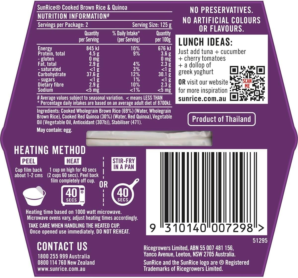 Sunrice Quin Brown Rice Cup 2 X 125 G image number 2